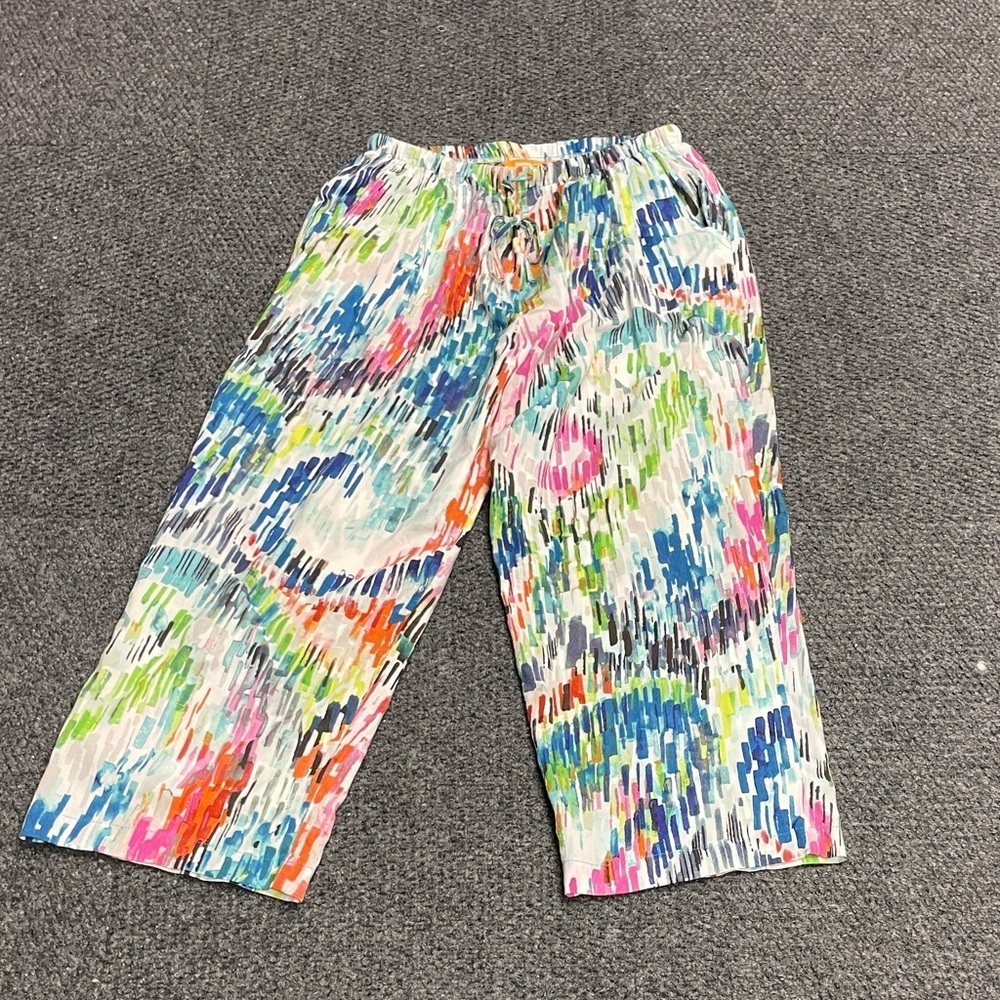 Jams World Paisley Rain cropped pants geometric pink green blue size small